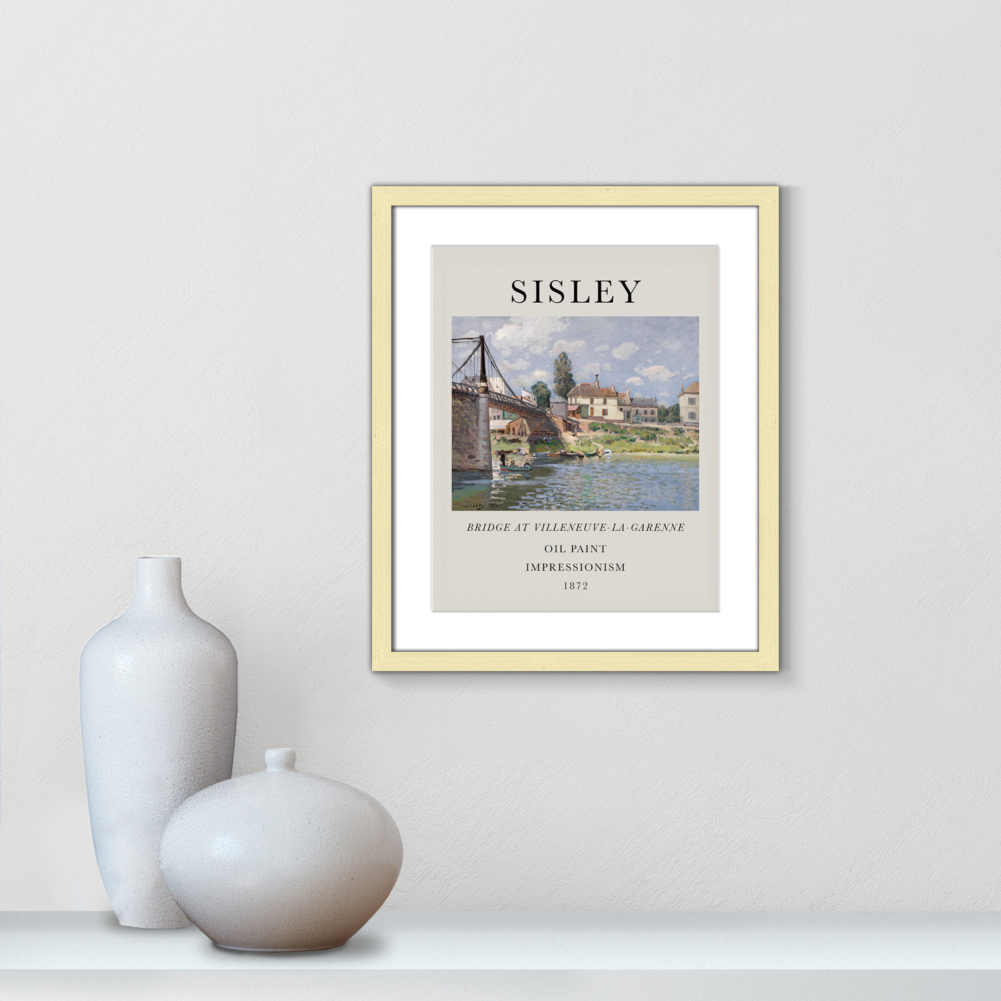 Old Masters Collection " The Bridge At Villeneuve " by Alfred Sisley, Gold Single Picture Frame, Yes, 19" H x 16" W x 1.25" D