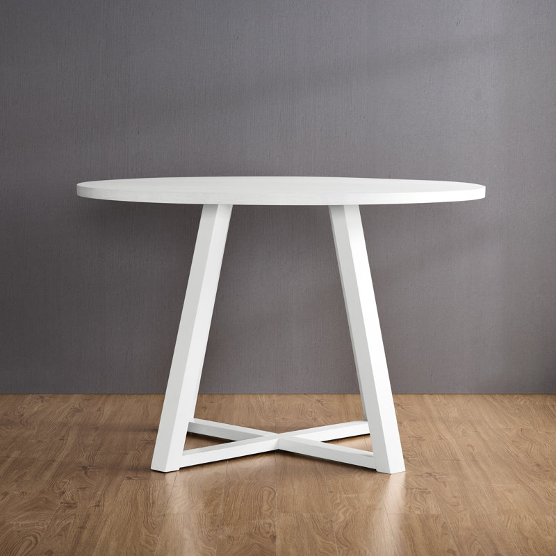 Table de salle à manger contemporaine blanche avec base à tréteaux et ronde moderne