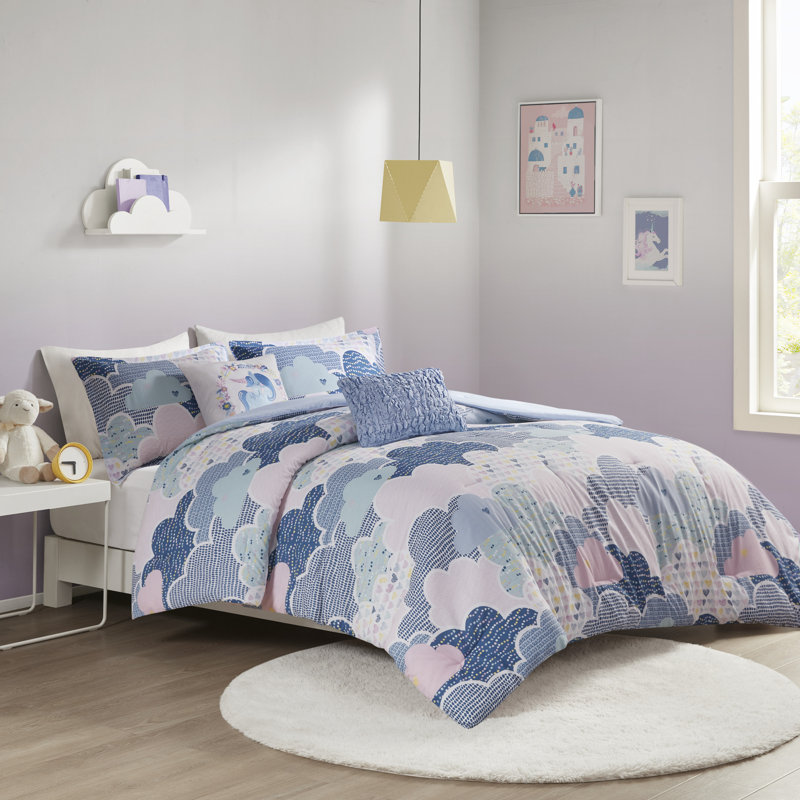 Cloud Cotton Comforter Set, Twin Comforter + 1 Sham + 2 Pillows, Blue