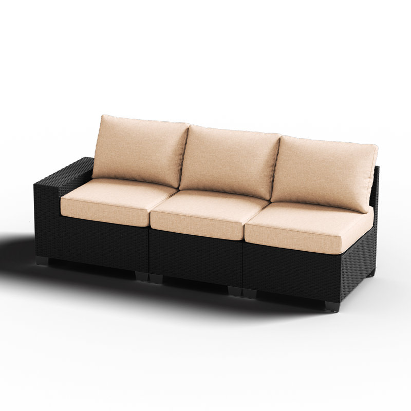 3 -Person Rattan Patio Safo With Cushions, BEIDE, BLACK