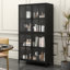 Armoire de rangement en métal, vitrine avec portes en verre trempé et tablettes réglables