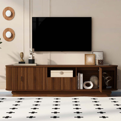 Console Table with Open Shelf,Cabinets,Hidden Sliding Storage,Rounded Corners