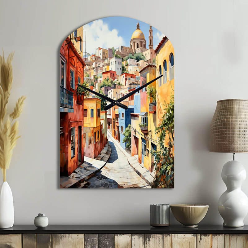 «Colorful Mexico Colorful Guanajuato Fauvism - Mexico Arch, horloge murale en métal», Grand