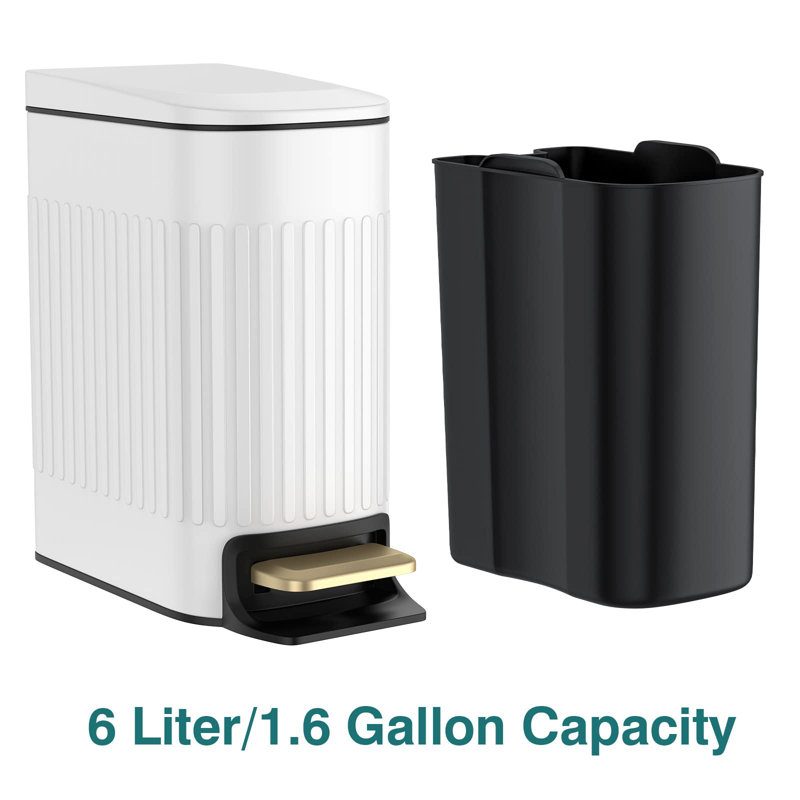 White Stainless Steel Slim Rectangular Pedal Trash Can for Kids