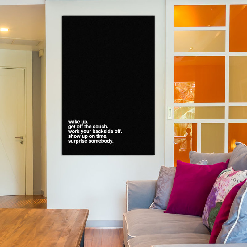 « wake up », art textuel sur toile tendue, H 60 po x l 40po x P 1,5 po