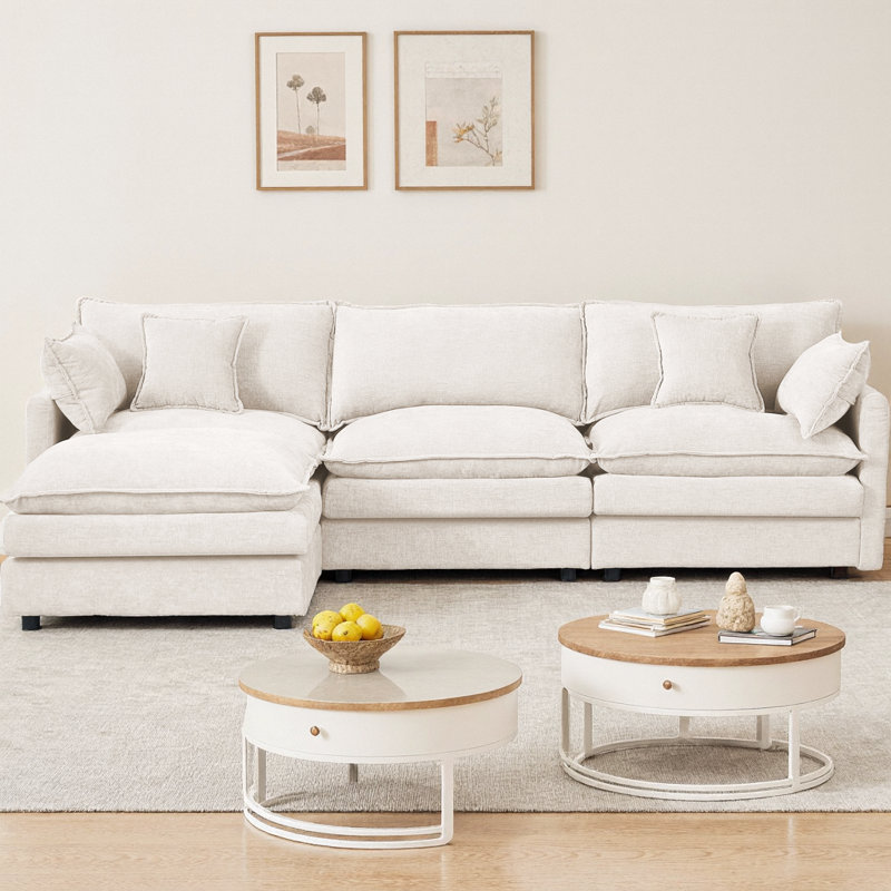102" L-Shaped Modular Sectional Sofa with Movable Ottoman, 3-Seater Cloud Couch with Chenille Fabric & High-Resiliency Foam, DIY Combination, Easy Assembly Required