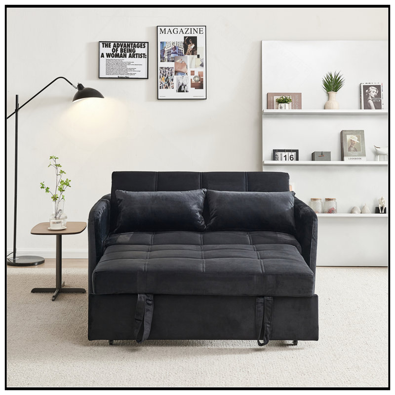 Canapé-lit gigogne escamotable polyvalent en velours avec chargement USB, parfait pour la vie moderne et peu encombrant, Noir
