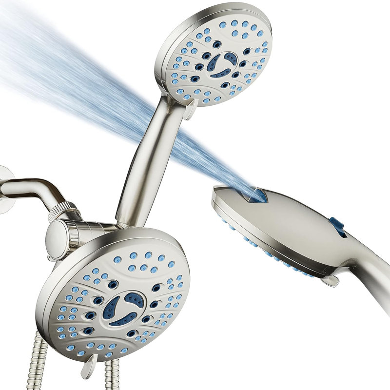 High-Pressure Shower Combo: 48-Setting Rain & Handheld, Anti-Clog Nozzles, Long Hose, Satin Nickel
