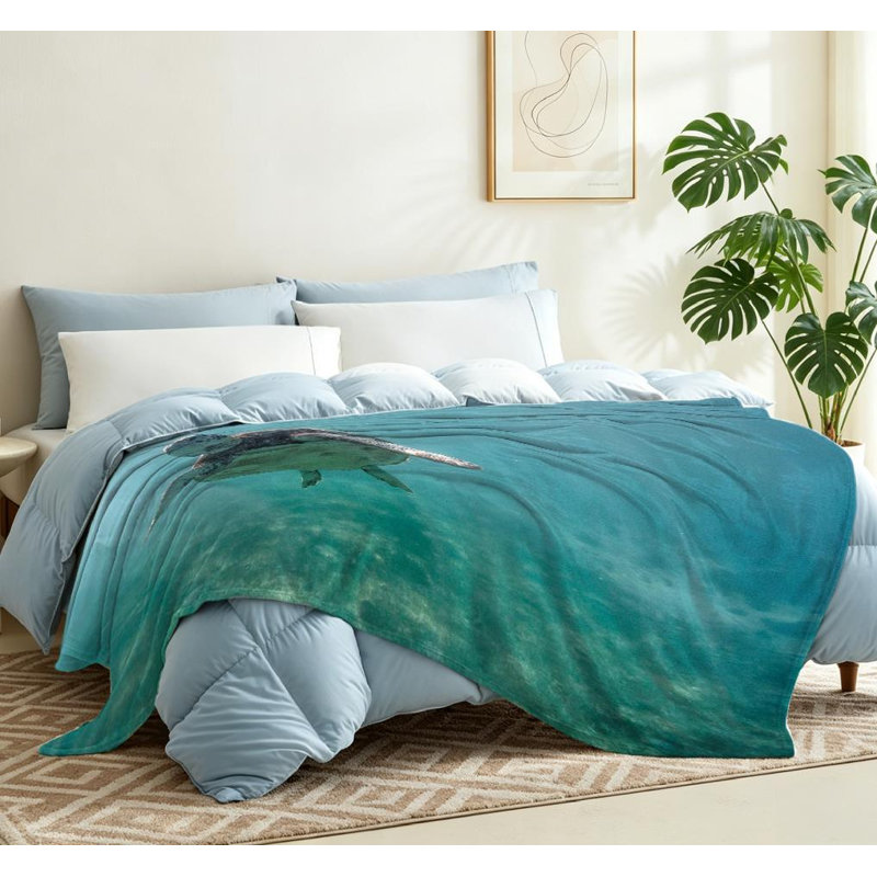 Jeté en flanelle verte ultra douce, imprimé tortue de mer, Throw 50" x 60"