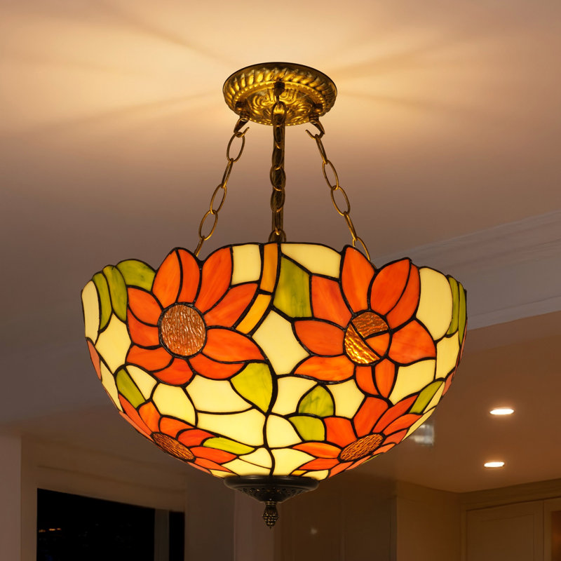 Lustre en verre coloré 3 lumières de style Tiffany à intensité variable