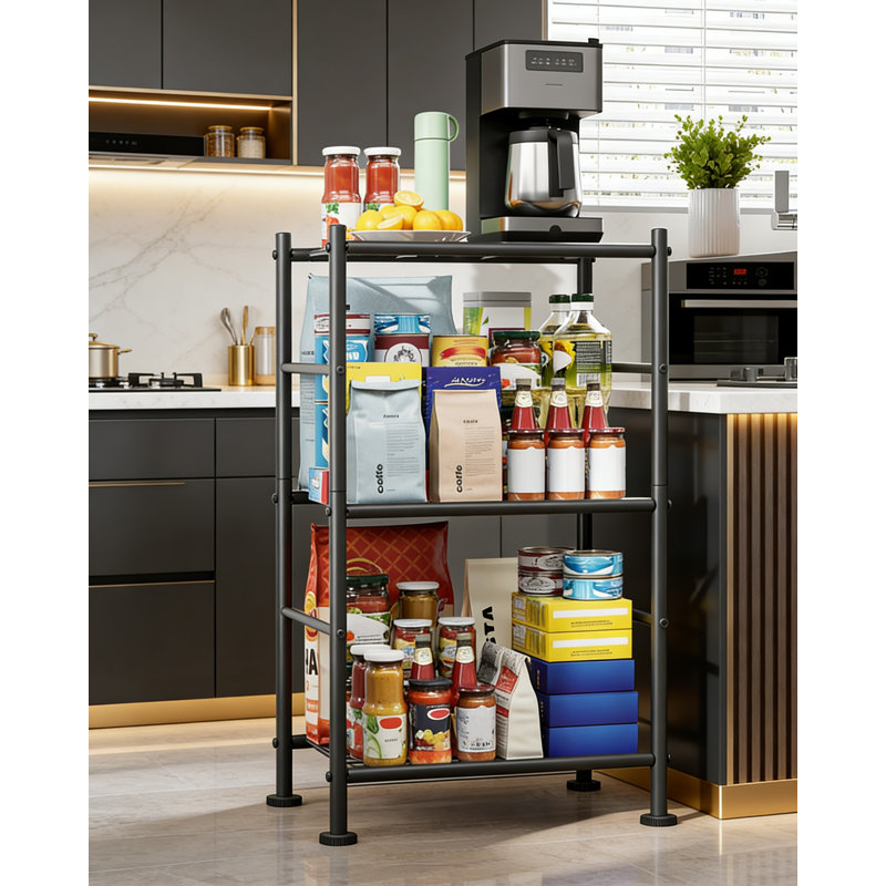 Storage Shelves - 3 Tier Shelf Organizer, Sturdy Metal Garage Shelving, 30" H x 18" W x 12" D, Black