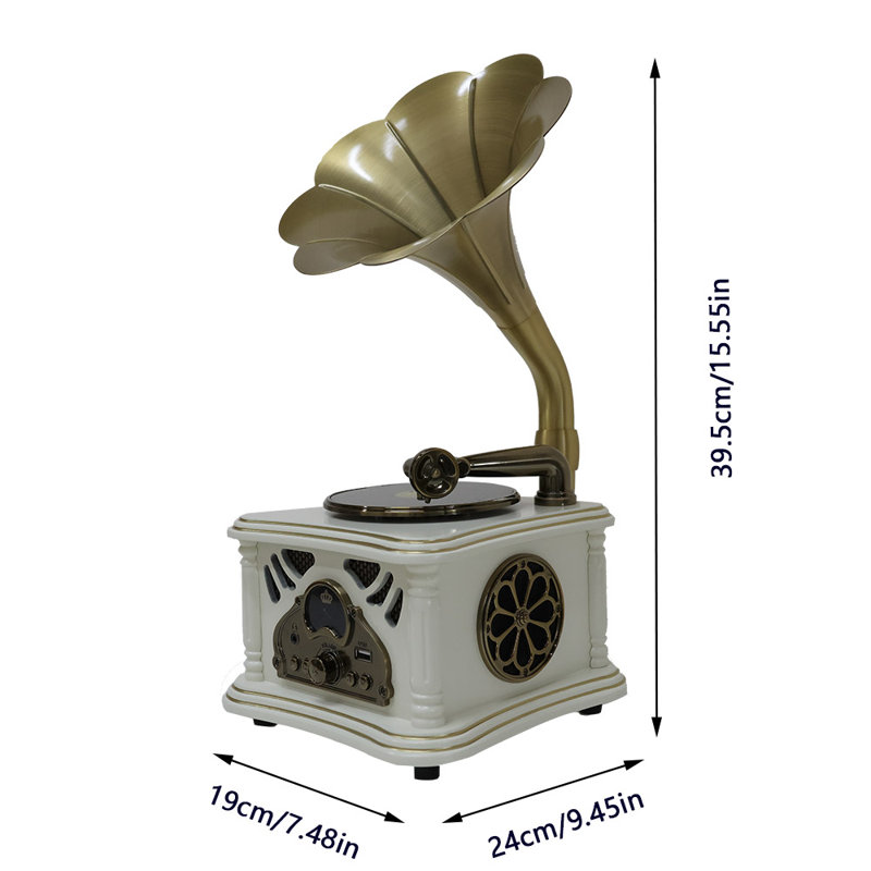 Mini haut-parleur Bluetooth blanc en bois avec radio rétro, son stéréo, sans fil Bluetooth, entrée AUX, lecture USB et prise casque 3,5 mm
