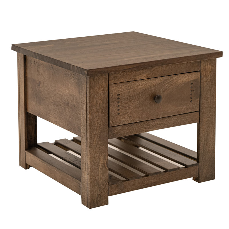 Table de bout Linaa, 1 tiroir, 1 tablette, bois brun tonneau, 27 po