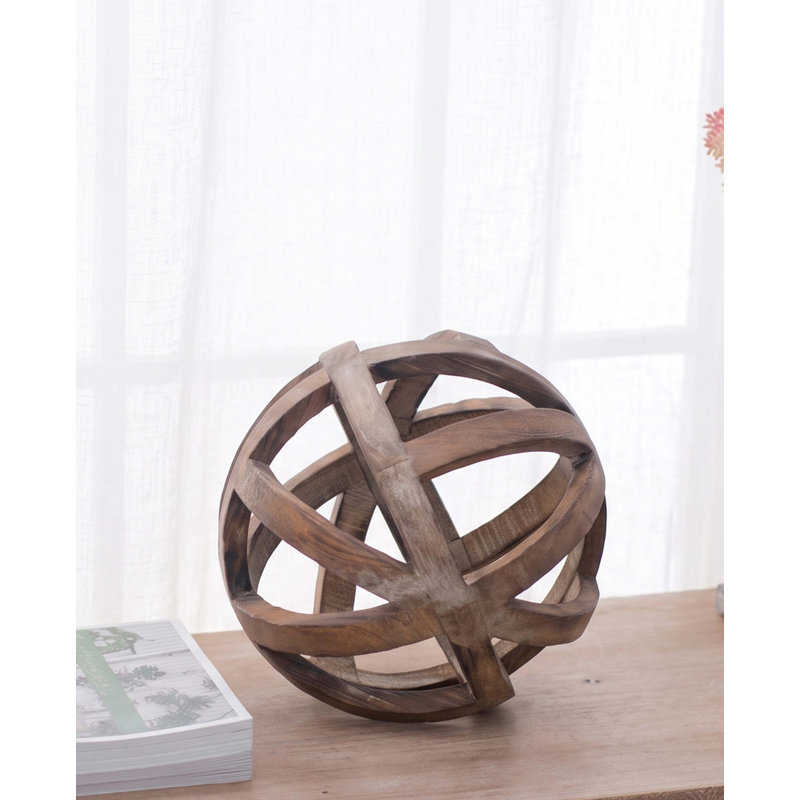Boules décoratives en bois naturel de 25 cm de diamètre, fini bois foncé, pour la décoration intérieure.