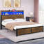 Kingsize Bed Frame with LED Headboard, Metal Platform Bed Frame with USB Ports&Charging Outlets, 2 Tiers Storage Shelves-1553459875-1543599897