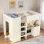 Lit mezzanine avec garde-robe intégré, bureau, tablettes de rangement et tiroirs-917950371