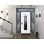 Porte d'entrée extérieure prémontée en acier Ballucio 6044 Gris Graphite, 2 fenêtres latérales et supérieures, inserts en acier inoxydable, style moderne, peinte, dimensions : L 12 + 36 + 12 x H 80 + 16, ouverture à gauche vers l'intérieur-109403961-109403963