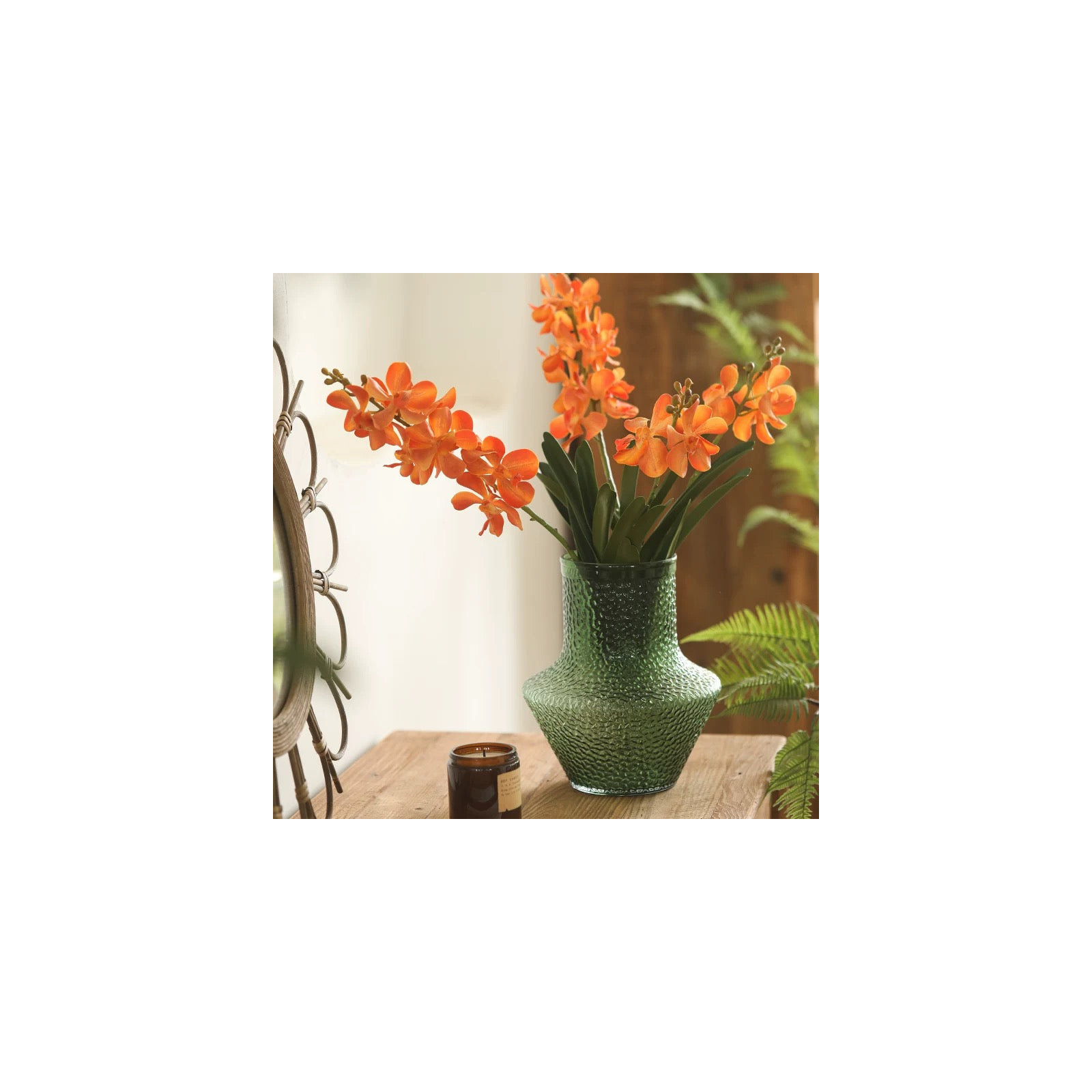 Faux Vanda Orchid Stem 24" Tall, Orange