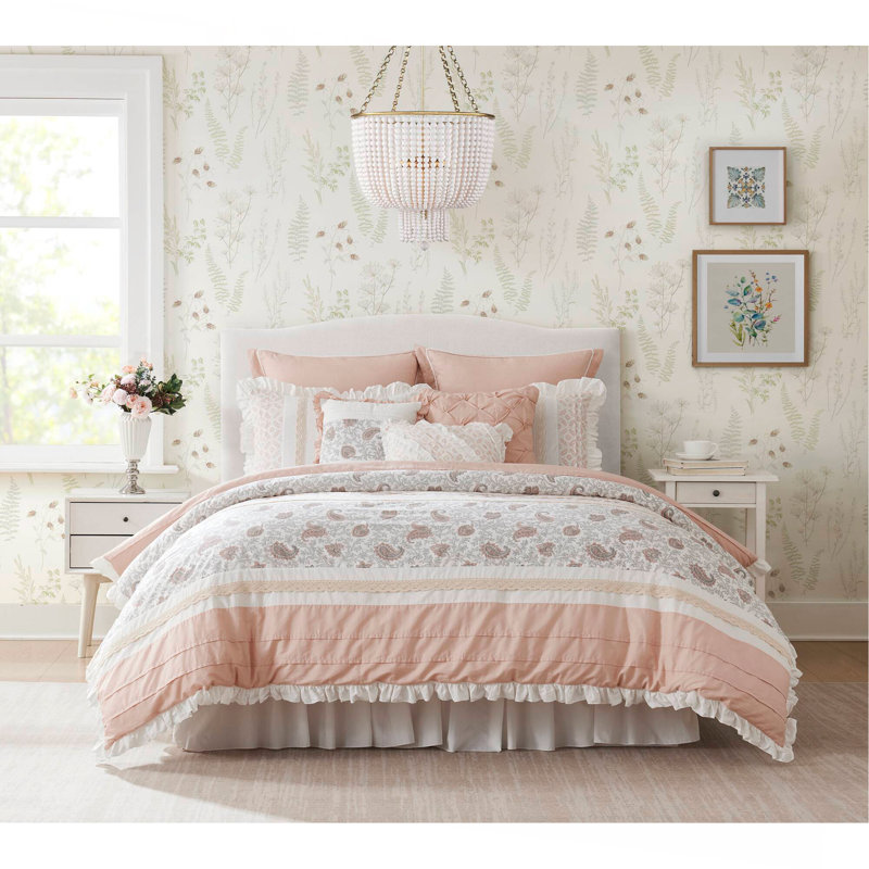 Ensemble d'édredon 9 pièces en percale de coton rosé, Grand édredon et 8 pièces supplémentaires
