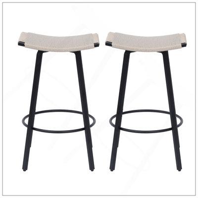 Tabourets de bar à hauteur de comptoir, chaises de cuisine tissées à la main sans dossier avec repose-pieds rond, ensemble de 2 tabourets de pub en PVC pour l'intérieur et l'extérieur