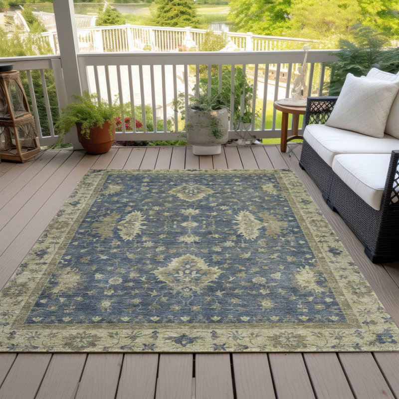 Machine Washable Indoor/Outdoor Xhevrie Blue Rug, Rectangle 10' x 14'