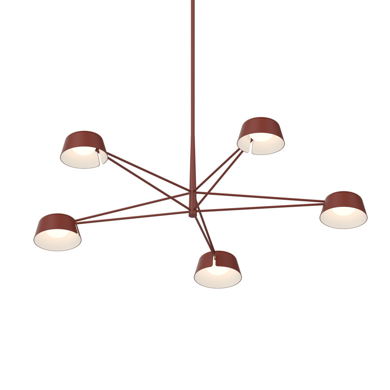 Lustre rectangulaire à 6 lumières Ray, Rouge oxyde, H 12 po x l 45,25 po x P 45,25 po, Rouge oxyde