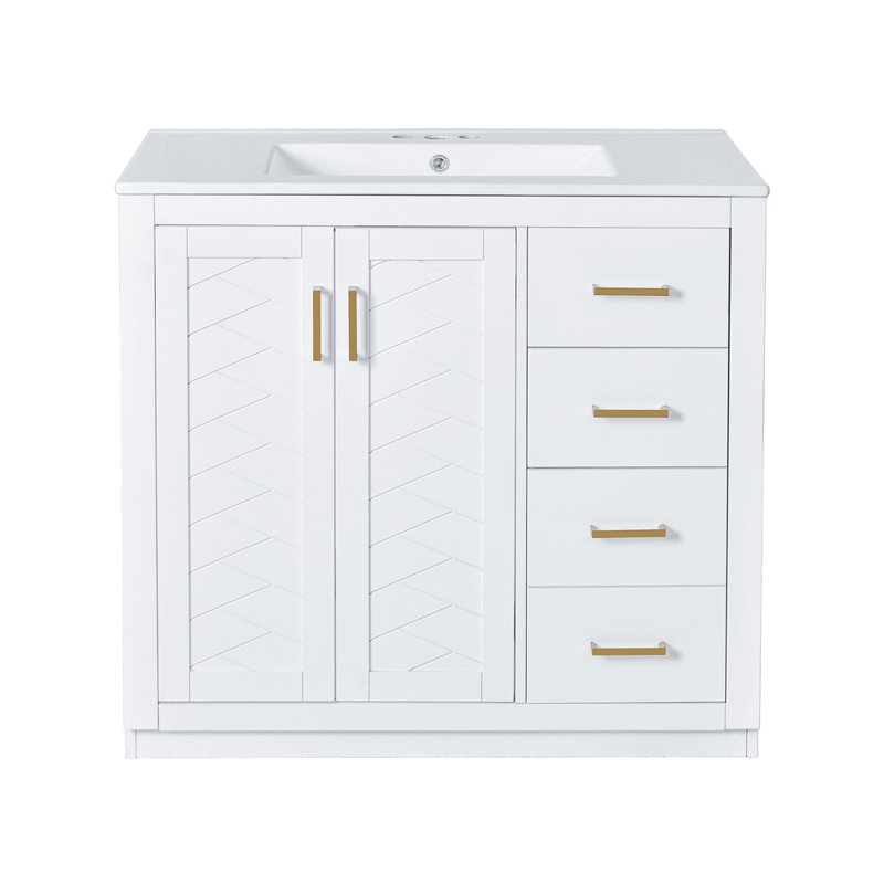 36'' Bathroom Vanity with Ceramic Sink Combo, White