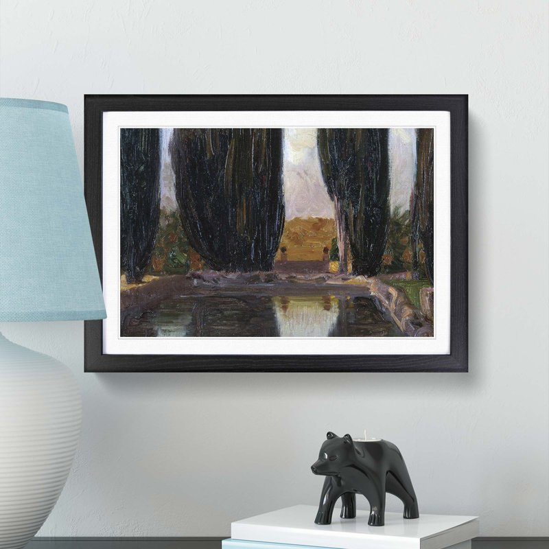 Cypresses by Fujishima Takeji - Picture Frame Painting Print, Black Framed, 27cm H x 36cm W x 2cm D