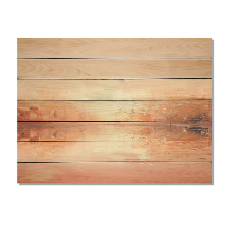 «Pink and Golden Evening Glow Sunset» - Coucher de soleil côtier sur bois, H 10 po x l 20 po