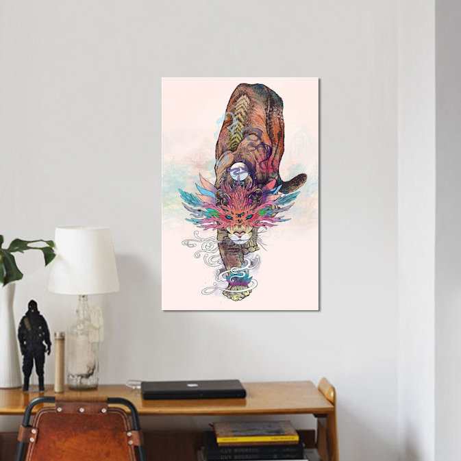 « voyageing rites (mountain lion) », impression sur toile, H 26 po x l 18 po x P 1,5 po, Toile avec cadre noir, Pas de tapis