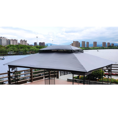 Toile de remplacement pour pavillon de jardin à double toit 13 x 10 pi - Gris, housse de patio résistante au soleil et aux intempéries, gris