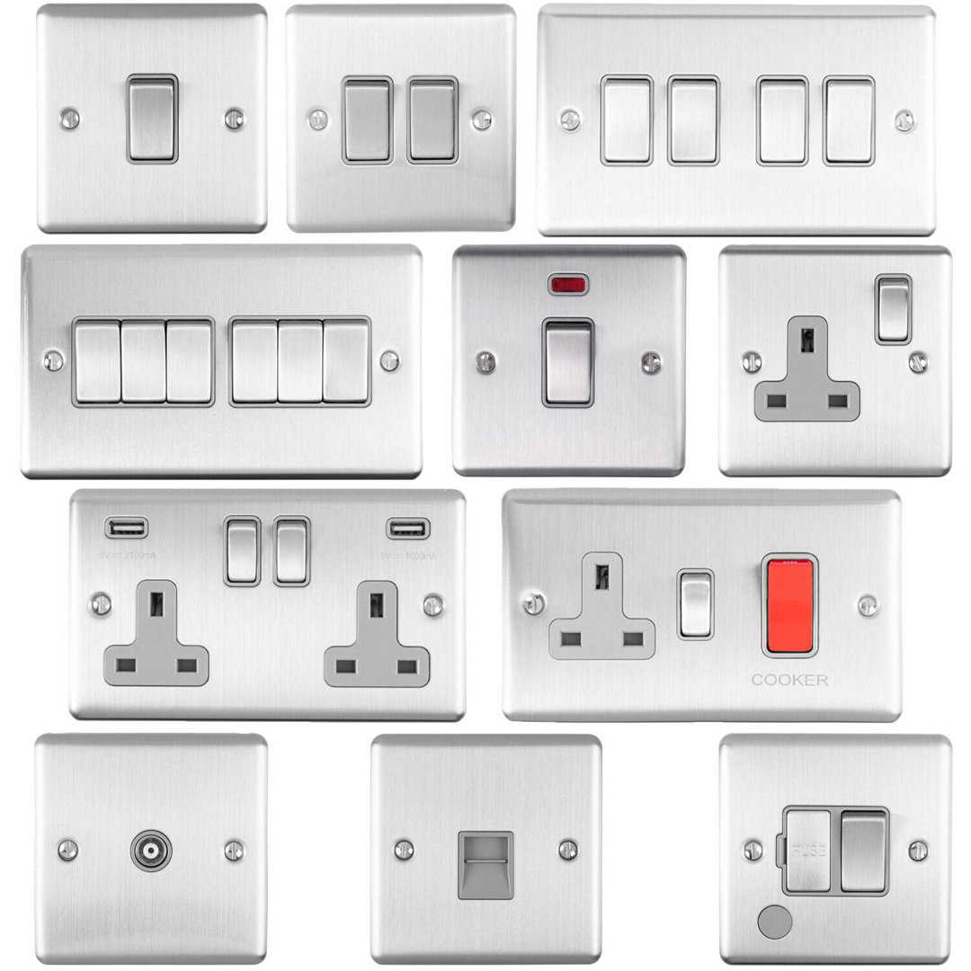230v & 115v Shaver Twin Socket Wall Plate  Grey Trim 86mm x 146mm