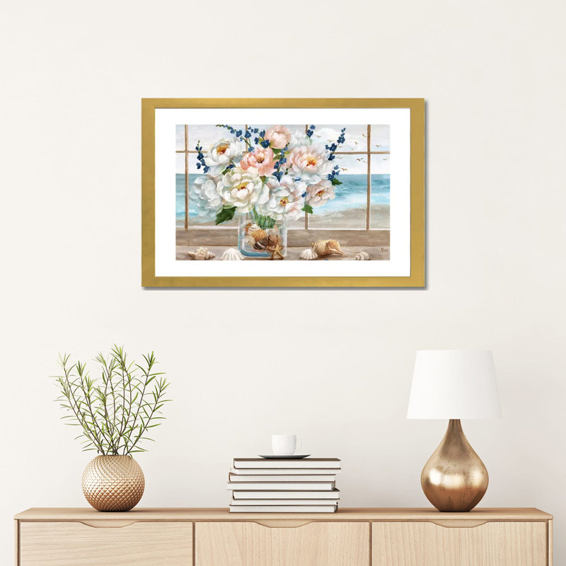 «Coastal Window» par Nan - reproduction, H 16 po x l 24 po x P 1 po, Encadrement doré