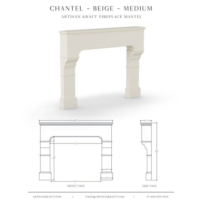 Chantel Cast Stone Mantel With Bullnose Hearth, Beige, 57" H x 74" W x 10" D