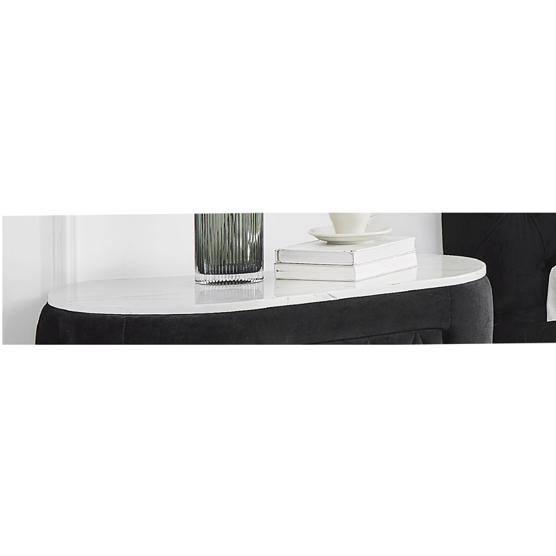 Tête de lit 1 pièce à tête de lit ovale en marbre avec 2 tiroirs, capitonnée à boutons peints en noir, capitonnée en cristal