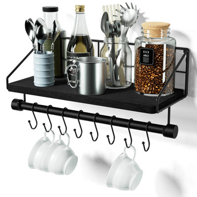 Floating Shelves Wall Shelves For Bedroom, Kitchen Rustic Wood Shelf With Hooks