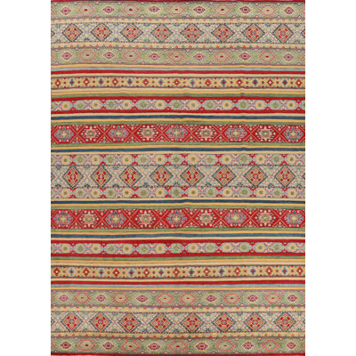 Tapis rayé en laine Kazak 10 x 13
