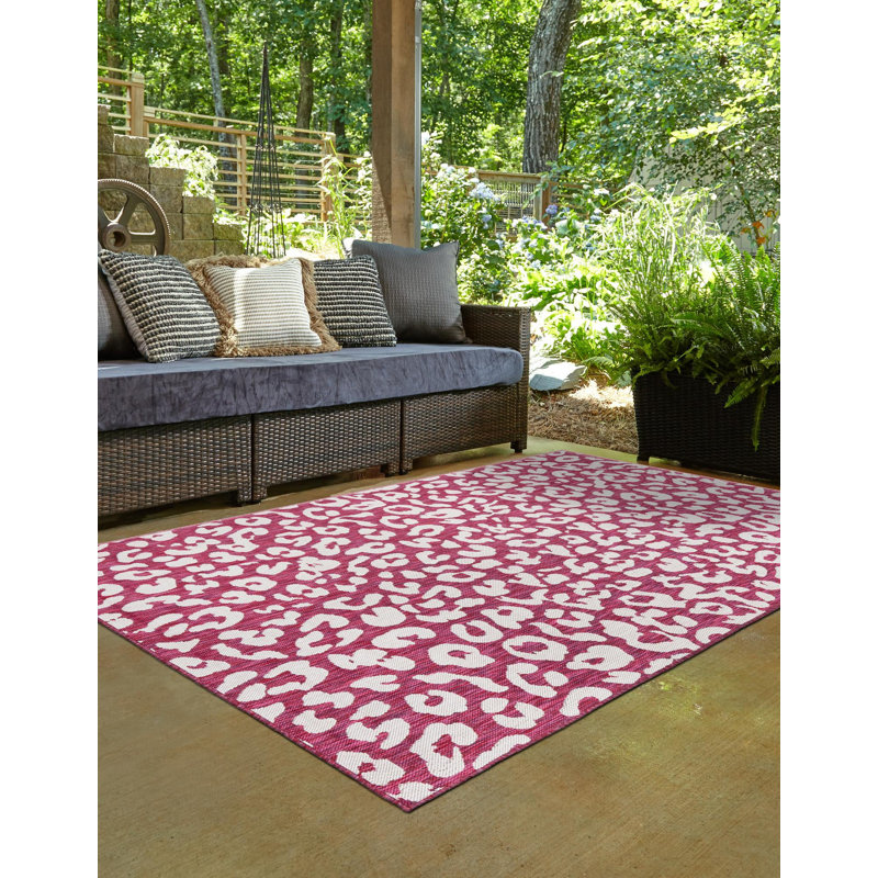 Tapis intérieur / extérieur magenta / ivoire, Rectangle de 10 pi x 14 pi