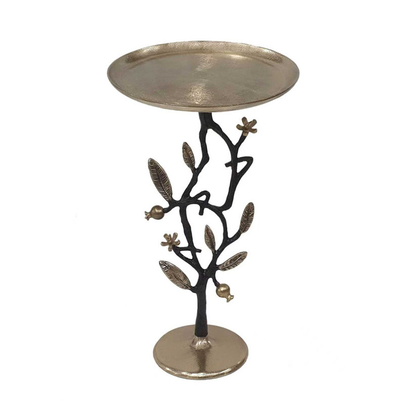 Table d'appoint 13,8 x 13,8 x 24 po en aluminium noir et doré avec un design délicat de grenade (seulement avec table basse)