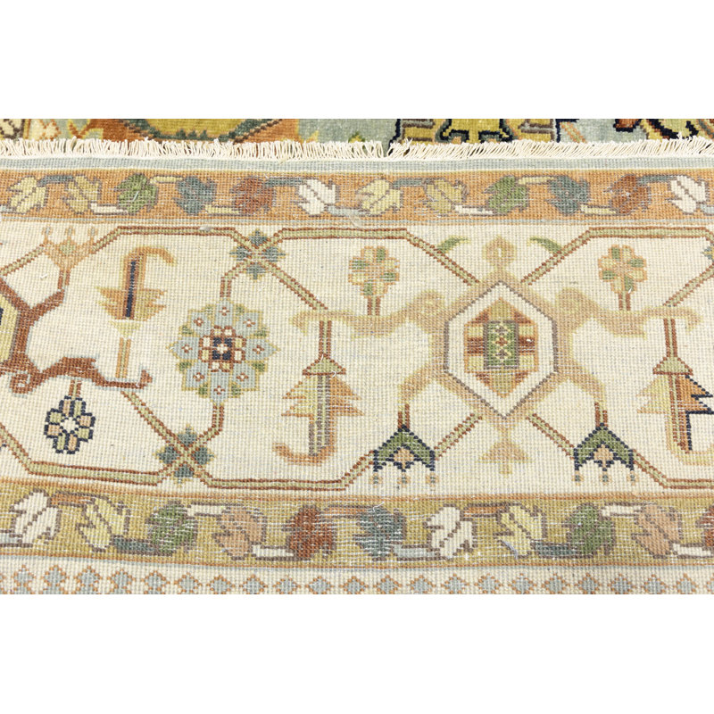 Tapis oriental bleu clair à motif géométrique 9 x 12 Chobi | Taille exacte: 8 pi 10 po x 11 pi 10 po, Rectangle 9 pi x 12 pi