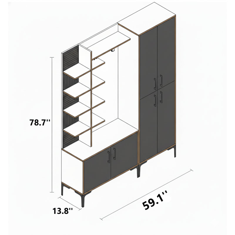 Rutherford Modular Hall Tree & Storage System With Metal Accessories
