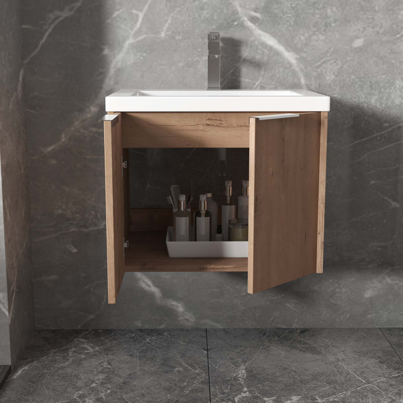 Meuble-lavabo à fixation flottante avec lavabo, Chêne, 24"