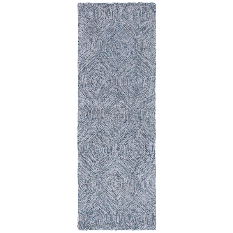 Laine et coton touffetés à la main Vedika avec motif abstrait en latex, Tapis de couloir 2 pi 3 po x 7 pi