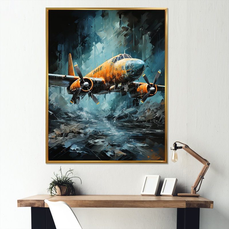 Reconnaissance aérienne d'un avion militaire sur toile, Cadre flottant doré, H 20 po x l 12 po x P 1 po