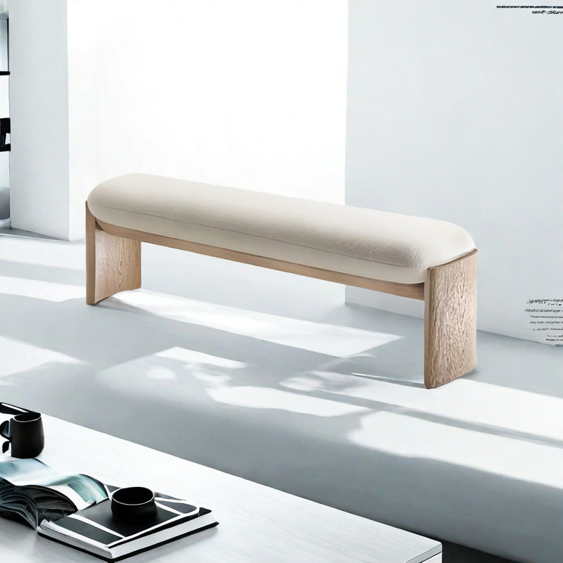 Banc rembourré en tissu, H 16,53 po x l 51,18 po x P 17,71 po, Brun clair