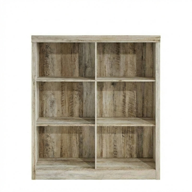 Bibliothèque de 53 po de hauteur avec bibliothèque en bois et 6 cubes, Ivoire ivoire