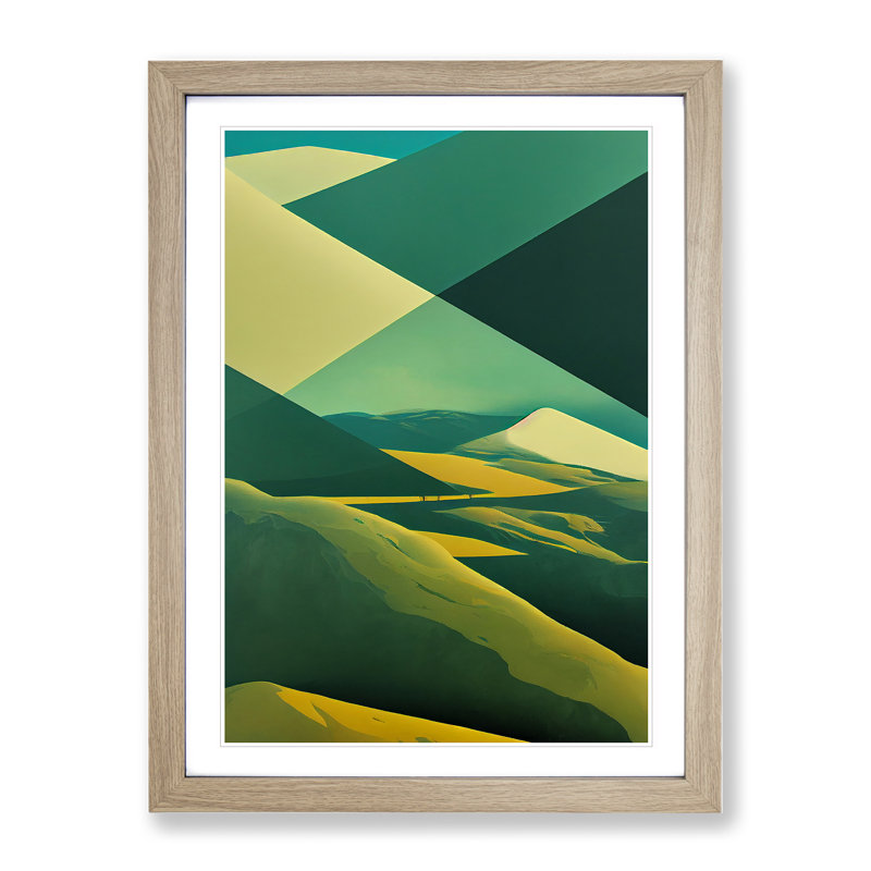 Tranquil Abstract Mountain Landscape No.2 - Wall Art, 36cm H x 27cm W, Oak Framed, White