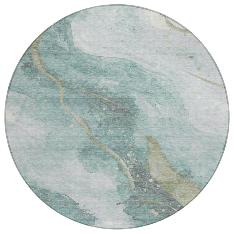 Tapis extérieur rond lavable abstrait bleu sarcelle et turquoise 8 pi