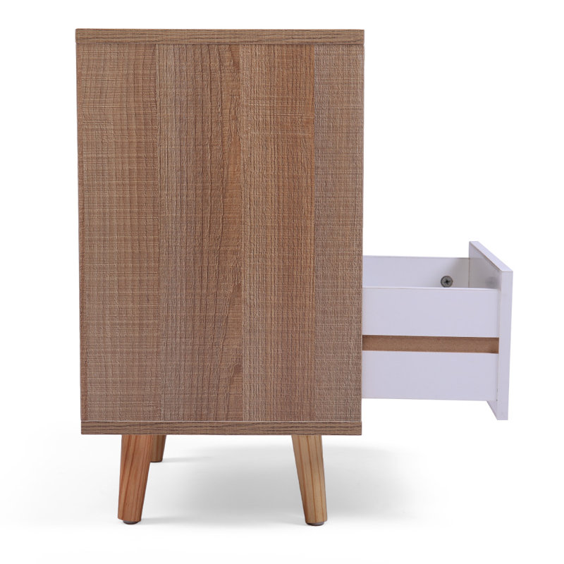 Nightstands Set of 2, Night Stand with Drawer and Open Storage Shelf, Bedside Tables with Solid Wood Legs, End Table, Side Table for Bedroom