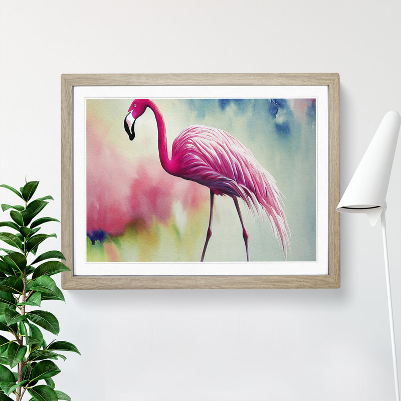 Flamingo Vol.3 - Single Picture Frame Print, 25cm H x 34cm W x 2cm D, Oak Framed